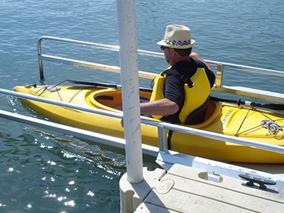 Kayak launch with guard rails