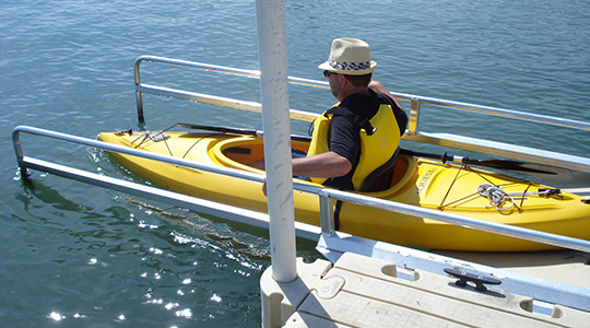 Kayak launch with guard rails