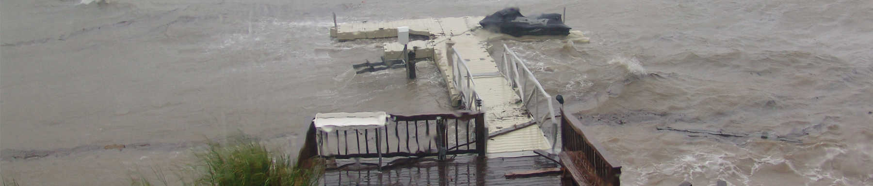 View of floating dock in rainstorm