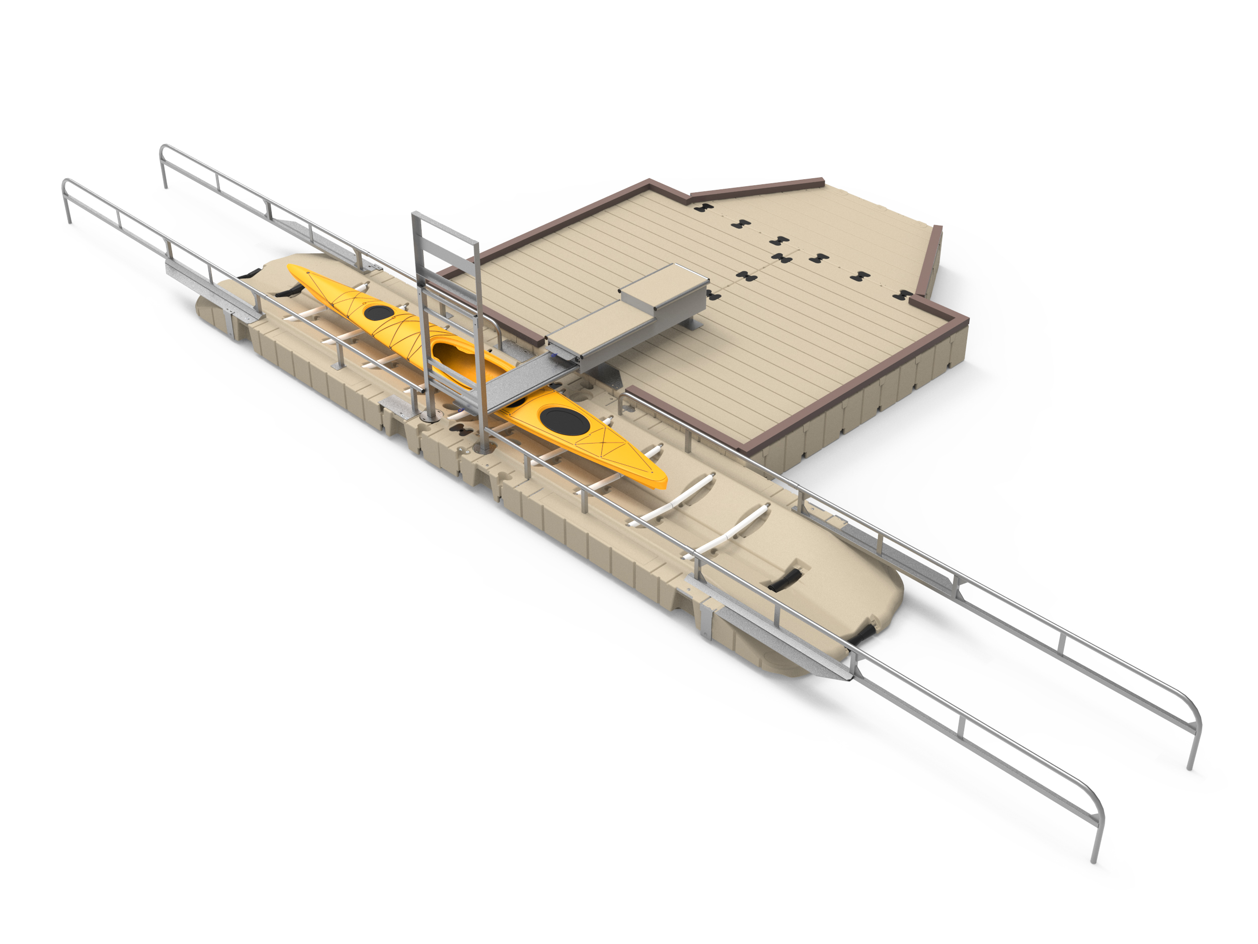 CAD-visning over gul kajakk ved lansering