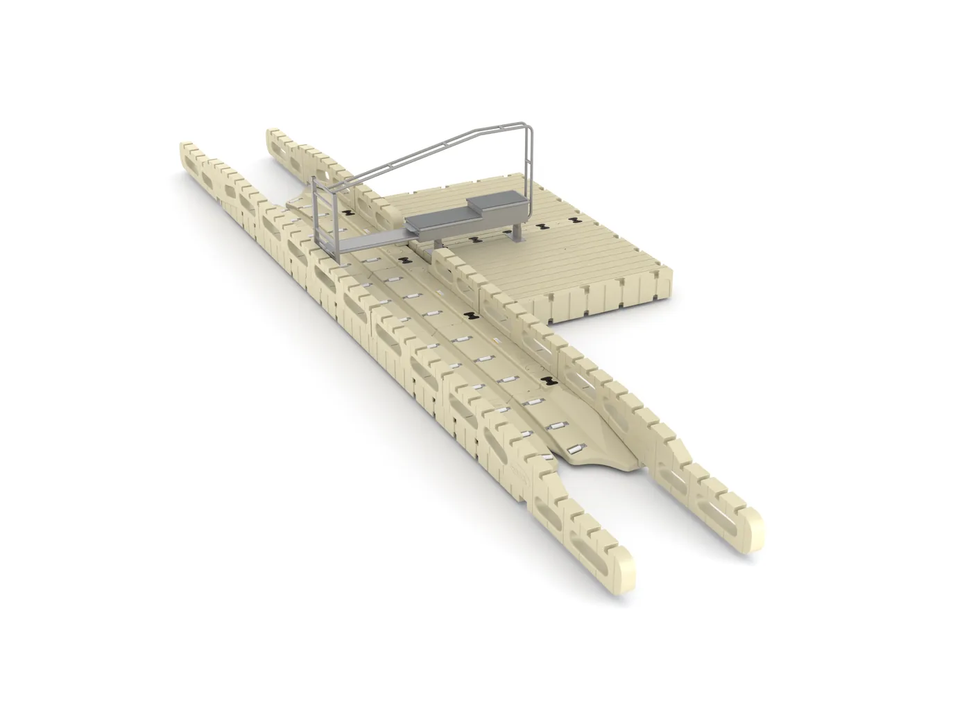 Kayak launch product rendering showing drive-through launch with accessible bench