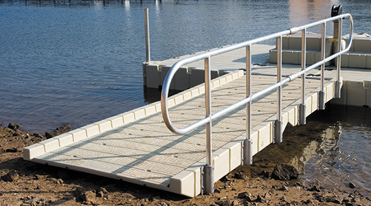 A poly gangway leads to a dock