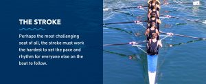 The stroke must work the hardest to set the pace and rhythm for everyone else on the boat to follow.
