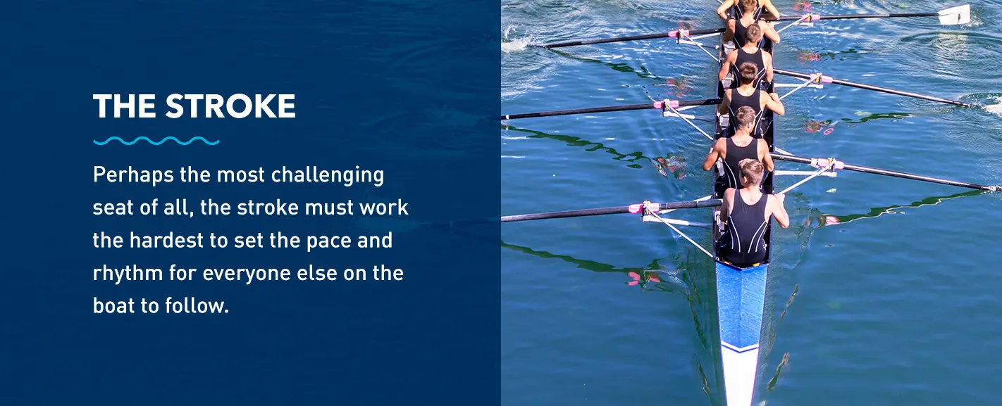 The stroke must work the hardest to set the pace and rhythm for everyone else on the boat to follow