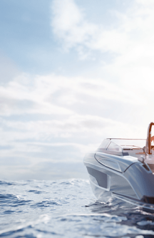 A man sails his ship in the ocean