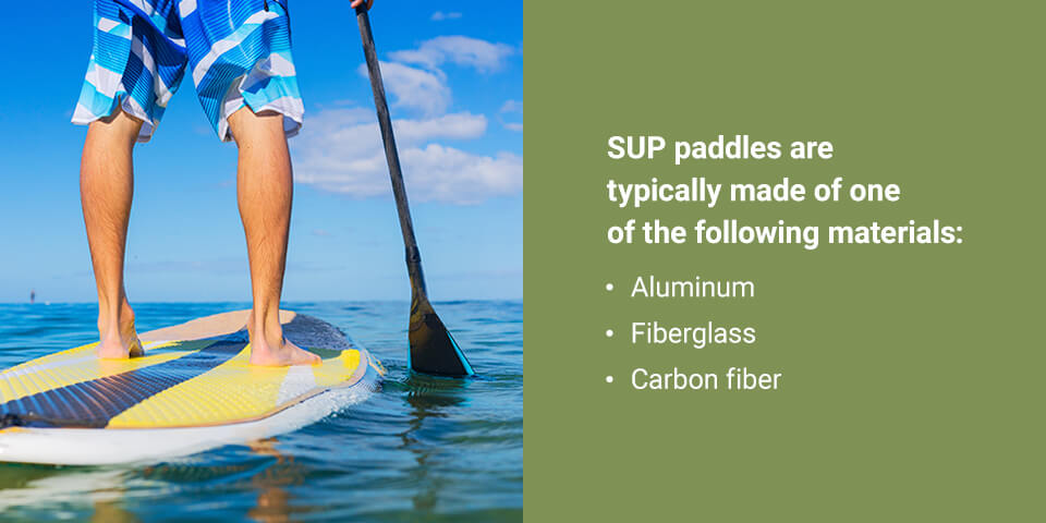 SUP Paddles are usually made of Aluminum, Fiberglass, or Carbon Fiber