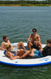 circle shaped inflatable dock floating on a lack